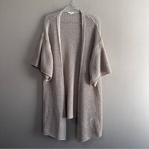 Easel Tan Crochet Mesh Boho Bell Sleeve Open Front Duster Cardigan Womens Large